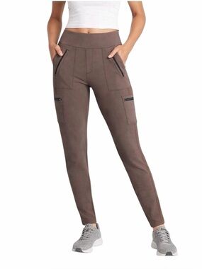 Athleta Headlands Hybrid Cargo Pants Women 14 Gray Taupe Stretch Utility Travel